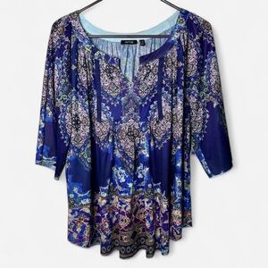 Apt 9 Boho Beaded Print Blouse Women’s 0X – Blue Purple Paisley Top